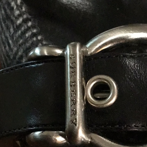 Burberry Herringbone Tweed Leather Silver Buckle Black/White Authentic Heels - Picture 3 of 12